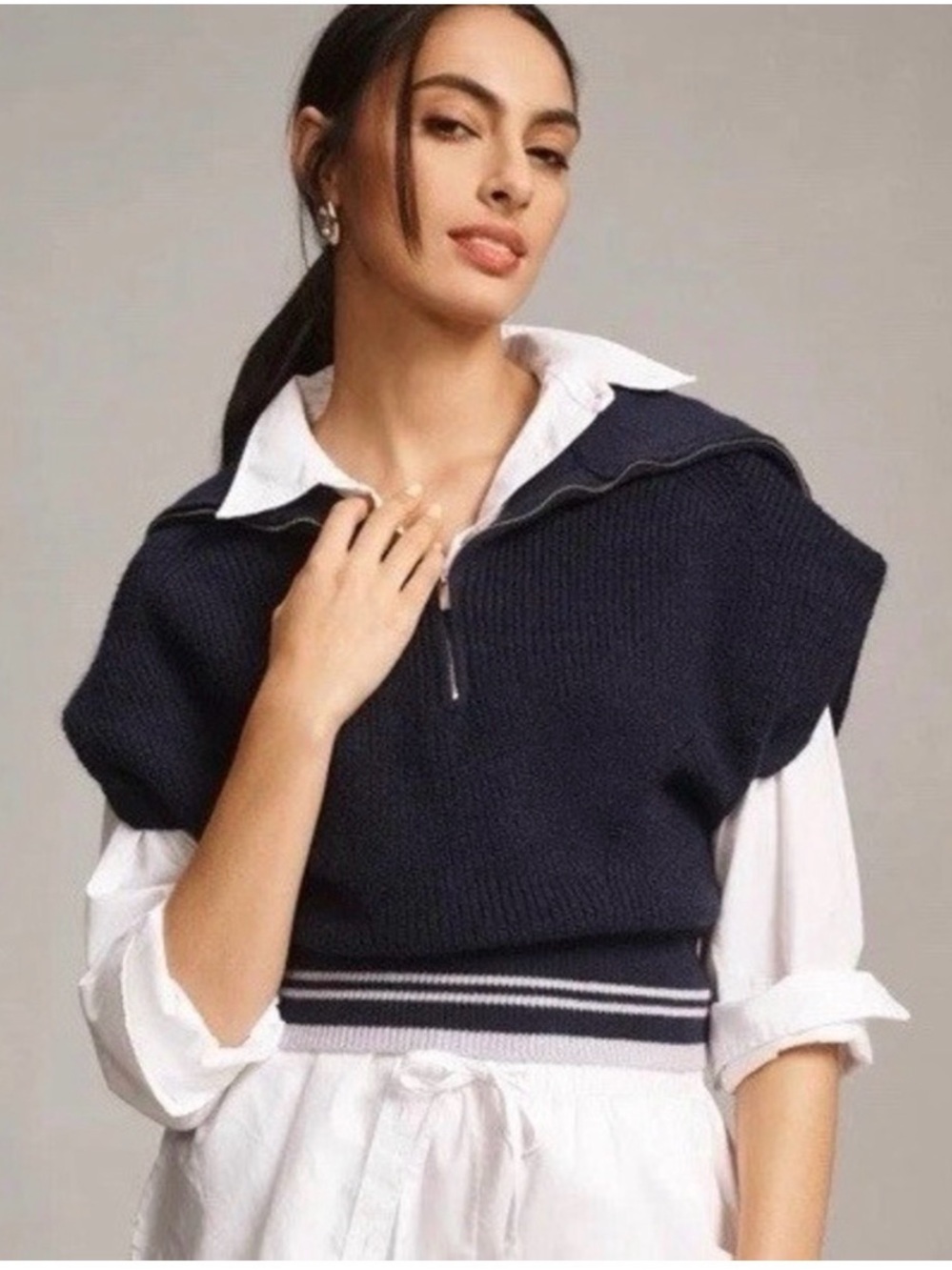 Maeve navy Knit Zip-Front Cropped Sweater Vest - Women